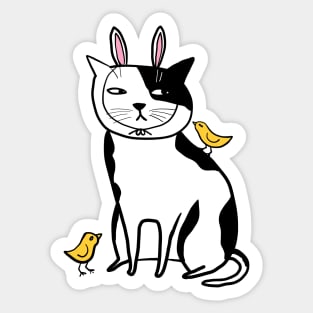 Easter Cat With Chicks Sticker